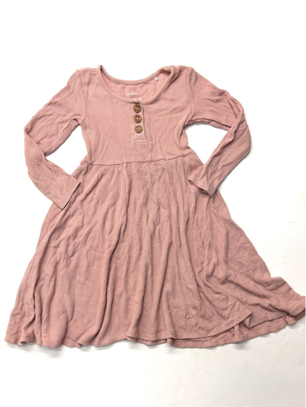 Posh Peanut Pink Rose Waffle Knit Long Sleeve Bamboo Twirl Dress Size 5 5T